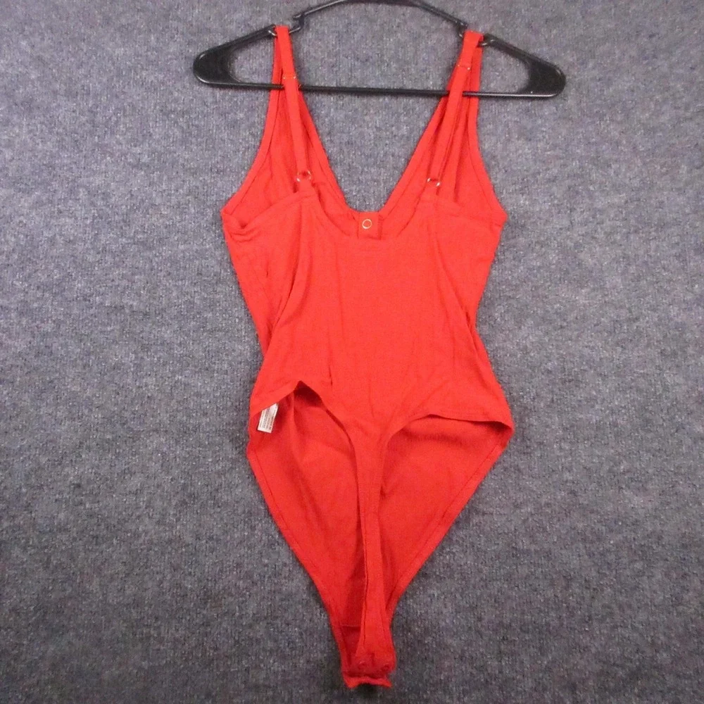 Free People Bodysuit Womens Small/Petite Red Scoop Neck Snap Closure Stretch